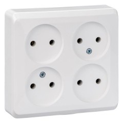 PA16-205B - ЭТЮД О/У 4-местная РОЗЕТКА без заземления без шторок 16А 250В, БЕЛЫЙ, Россия, Systeme Electric