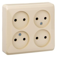 PA16-205K - ЭТЮД О/У 4-местная РОЗЕТКА без заземления без шторок 16А 250В, КРЕМОВЫЙ, Россия, Systeme Electric