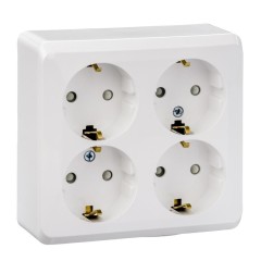 PA16-208B - ЭТЮД О/У 4-местная РОЗЕТКА с заземлением со шторками 16А 250В, БЕЛЫЙ, Россия, Systeme Electric