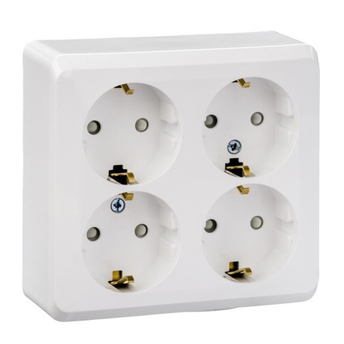 PA16-208B - ЭТЮД О/У 4-местная РОЗЕТКА с заземлением со шторками 16А 250В, БЕЛЫЙ, Россия, Systeme Electric