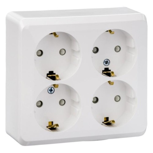 PA16-208B - ЭТЮД О/У 4-местная РОЗЕТКА с заземлением со шторками 16А 250В, БЕЛЫЙ, Россия, Systeme Electric
