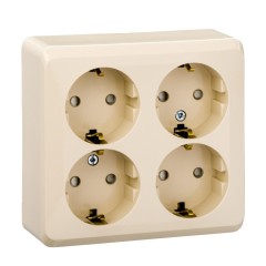 PA16-208K - ЭТЮД О/У 4-местная РОЗЕТКА с заземлением со шторками 16А 250В, КРЕМОВЫЙ, Россия, Systeme Electric