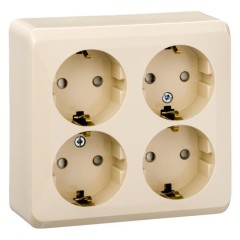 PA16-208K - ЭТЮД О/У 4-местная РОЗЕТКА с заземлением со шторками 16А 250В, КРЕМОВЫЙ, Россия, Systeme Electric
