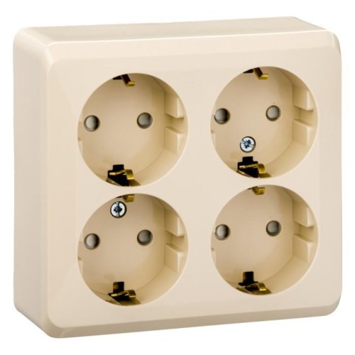 PA16-208K - ЭТЮД О/У 4-местная РОЗЕТКА с заземлением со шторками 16А 250В, КРЕМОВЫЙ, Россия, Systeme Electric