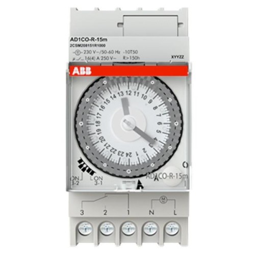Реле времени суточное AD1CO-R-15m 16А 1НО/1НЗ 230В с резервным питанием 150 часов 2,5 модуля 2CSM208151R1000