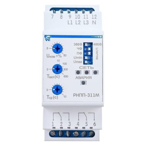 РНПП-311М Трехфазное реле контроля напряжения, перекоса и последовательности фаз 5А на DIN-рейку