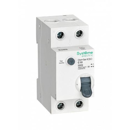 Systeme Electric City9 Set Авт. выкл. диф. тока (АВДТ) 1P+N С 10А 6kA 30мА Тип-A 230В Systeme Electric (Schneider)