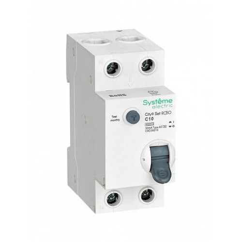 Systeme Electric City9 Set Авт. выкл. диф. тока (АВДТ) 1P+N С 10А 6kA 30мА Тип-AС 230В Systeme Electric (Schneider)