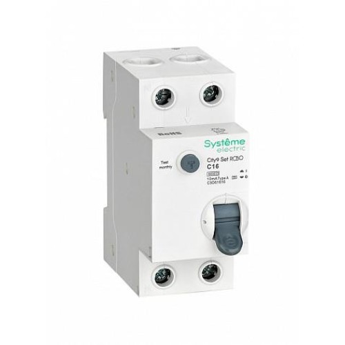 Systeme Electric City9 Set Авт. выкл. диф. тока (АВДТ) 1P+N С 16А 6kA 10мА Тип-A 230В Systeme Electric (Schneider)