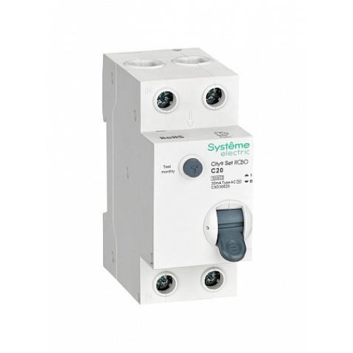 Systeme Electric City9 Set Авт. выкл. диф. тока (АВДТ) 1P+N С 20А 6kA 30мА Тип-AС 230В Systeme Electric (Schneider)