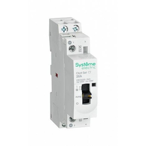 Systeme Electric City9 SET Модульный контактор 2P 2НО 20A, Ручное управление, AC 230В-230В Systeme Electric (Schneider)