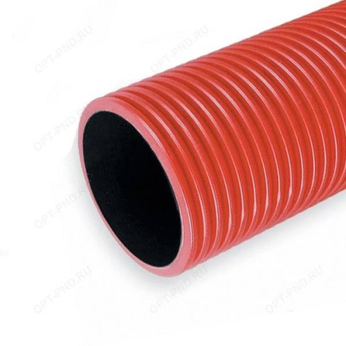 Труба гофрированная двустенная ПЭ гибкая с/з красная д63 (50м/уп)