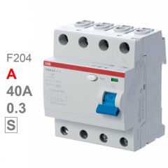 УЗО ABB F204 A S-40/0,3 4-х полюсное тип A S селективное 40A 300mA 4 модуля (ВДТ) 2CSF204201R3400