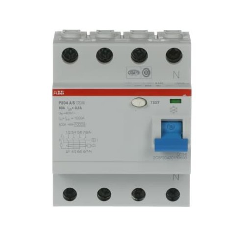 УЗО ABB F204 A S-63/0,3 4-х полюсное тип A S селективное 63A 300mA 4 модуля (ВДТ) 2CSF204201R3630