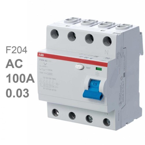УЗО ABB F204 AC-100/0,03 4-х полюсное тип AC 100A 30mA 4 модуля (ВДТ) 2CSF204001R1900