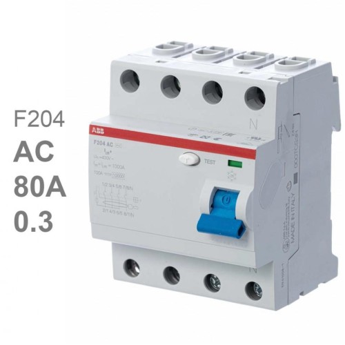 УЗО ABB F204 AC-80/0,3 4-х полюсное тип AC 80A 300mA 4 модуля (ВДТ) 2CSF204001R3800