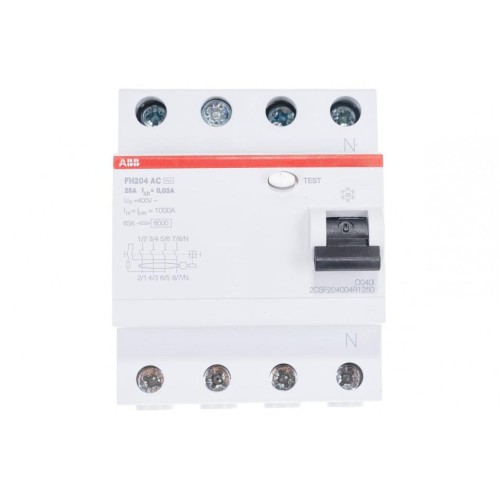 УЗО ABB FH204 AC-25/0,03 4-х полюсное тип AC 25A 30mA 4 модуля 2CSF204002R1250 (ВДТ) 2CSF204004R1250