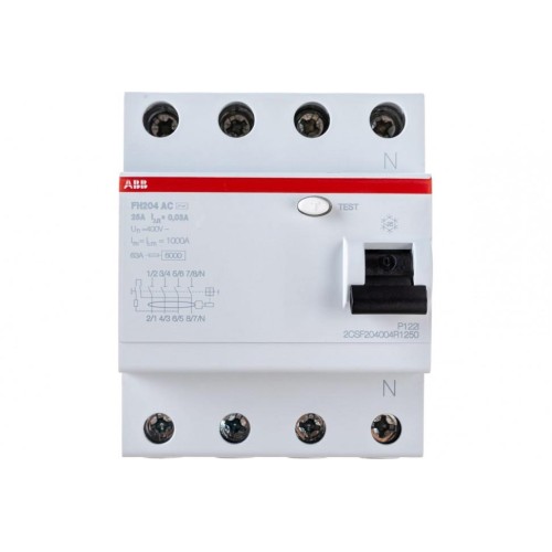 УЗО ABB FH204 AC-25/0,03 4-х полюсное тип AC 25A 30mA 4 модуля 2CSF204002R1250 (ВДТ) 2CSF204004R1250